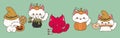 Set of Kawaii Halloween Ragdoll Cat. Collection of Cute Vector Halloween Cat Illustrations