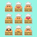 Set of kawaii hamburger sticker