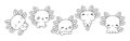 Set of Kawaii Isolated Axolotl Coloring Page. Collection of Cute Vector Cartoon Animal Outline Royalty Free Stock Photo