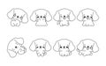 Set of Kawaii Isolated Beagle Dog Coloring Page. Collection of Cute Vector Cartoon Animal Outline for Stickers, Baby Royalty Free Stock Photo