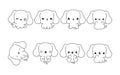 Set of Kawaii Isolated Dachshund Dog Coloring Page. Collection of Cute Vector Cartoon Puppy Outline for Stickers, Baby