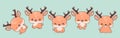 Set of Kawaii Isolated Deer. Collection of Vector Cartoon Forest Animal Illustrations