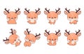 Set of Kawaii Isolated Deer. Collection of Vector Cartoon Forest Animal Illustrations for Stickers, Baby Shower