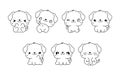 Set of Kawaii Isolated Dog Coloring Page. Collection of Cute Vector Cartoon Rottweiler Dog Outline for Stickers, Baby