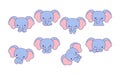 Set of Kawaii Isolated Elephant. Collection of Vector Cartoon Baby Animal Illustrations for Stickers, Baby Shower