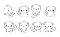 Set of Kawaii Isolated Ferret Coloring Page. Collection of Cute Vector Cartoon Baby Pet Outline for Stickers, Baby