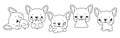 Set of Kawaii Isolated French Bulldog Puppy Coloring Page. Collection of Cute Vector Cartoon Animal Outline for Stickers Royalty Free Stock Photo