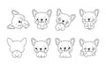 Set of Kawaii Isolated French Bulldog Puppy Coloring Page. Collection of Cute Vector Cartoon Animal Outline for Stickers Royalty Free Stock Photo