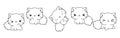 Set of Kawaii Isolated Persian Cat Coloring Page. Collection of Cute Vector Cartoon Kitten Outline for Stickers, Baby