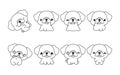 Set of Kawaii Isolated Pug Dog Coloring Page. Collection of Cute Vector Cartoon Puppy Outline for Stickers, Baby Shower Royalty Free Stock Photo