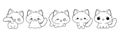 Set of Kawaii Isolated Ragdoll Cat Coloring Page. Collection of Cute Vector Cartoon Baby Animal Outline for Stickers