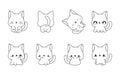 Set of Kawaii Isolated Siamese Cat Coloring Page. Collection of Cute Vector Cartoon Kitten Outline for Stickers, Baby Royalty Free Stock Photo