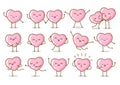 Set of kawaii pink hearts isolated on white background Vector characters for Valentines day cute design