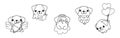 Set of Kawaii Pug Dog Coloring Page . Collection of Cute Vector Puppy Outline Illustrations. Royalty Free Stock Photo