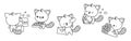 Set of Kawaii Red Panda Coloring Page Illustrations. Collection of Cute Vector Animal Outline. Royalty Free Stock Photo