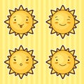 Set of kawaii suns with different facial expressions Royalty Free Stock Photo