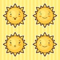 Set of kawaii suns with different facial expressions Royalty Free Stock Photo