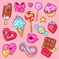Set of kawaii sweets and candies. Crazy sweet-stuff in cartoon style Royalty Free Stock Photo