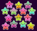 Set of kawaii twinkle stars neon colors. Collection of cute stars emoji with different face emotions. Vector