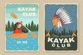 Set of kayak club retro posters. Vector. Vintage typography design with kayaker and american indian silhouette. Extreme Royalty Free Stock Photo