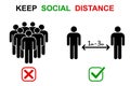 Set keep distance from crowds or each other icon. Social distancing sign. Coronavirus epidemic protective equipment