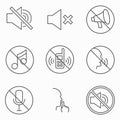 Set of keep silence signes. Line vector icons. Royalty Free Stock Photo