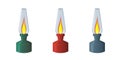 Set of kerosene lamps. Portable lamp for garden and camping insulated on white background.