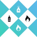 Set Ketchup bottle, Fire flame, and icon. Vector