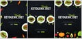 Set of Ketogenic Diet banners, Healty Keto food. Low carbs ketogenic diet food. Vector Illustration.