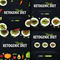 Set of Ketogenic Diet banners, Healty Keto food. Low carbs ketogenic diet food. Vector Illustration.