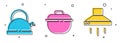 Set Kettle with handle, Cooking pot and Kitchen extractor fan icon. Vector Royalty Free Stock Photo