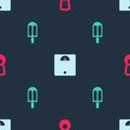 Set Kettlebell, Bathroom scales and Ice cream on seamless pattern. Vector Royalty Free Stock Photo