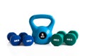 Set of kettlebell and dumbbells for gym training