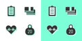 Set Kettlebell, Sport training program, Heart rate and Towel stack icon. Vector