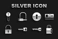 Set Key, card, Safe combination lock, Lock, Keyhole, Undefined key and Bicycle icon. Vector