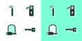 Set Key, Crowbar, Bicycle lock and Door handle icon. Vector