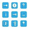Set Key, Digital door lock, Undefined key, Bunch of keys, Crowbar, and icon. Vector