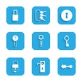 Set Key, Door handle, Old key, broke inside of padlock, Undefined, Keyhole and Lock icon. Vector