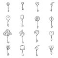 Set of key icons Drawing illustration Hand drawn doodle Sketch line vector eps10 Royalty Free Stock Photo