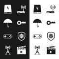 Set Key, Umbrella, Power bank, Router and wi-fi, Gamepad and UV protection icon. Vector