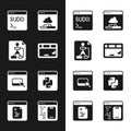 Set Keyboard, Flowchart, Code terminal, Cloud technology data transfer, Browser files, Python programming language Royalty Free Stock Photo