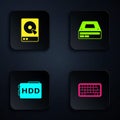 Set Keyboard, Hard disk drive HDD, and Optical disc. Black square button. Vector Royalty Free Stock Photo