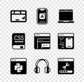 Set Keyboard, Mobile Apps, Laptop, Python programming language, Headphones, Loading data window, Books about and Royalty Free Stock Photo