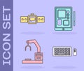 Set Keyboard and mouse, Smartwatch, Robotic robot arm hand factory and Graphic tablet icon. Vector