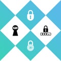 Set Keyhole with eye, Safe combination lock wheel, Lock and Password protection icon. Vector Royalty Free Stock Photo