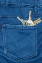 a set of keys in the back pocket of a pair of jeans Royalty Free Stock Photo