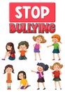 Set of kid cartoon character bullying