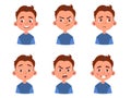 Set of kid`s emotions. Facial expression. Cartoon boy avatar. Vector illustration of cartoon child character