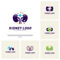 Set of Kidney with Plus Health Logo Design Concept. Urology Logo Vector Template