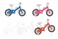 Set of kids bicycles, silhouette of small bikes isolated Royalty Free Stock Photo